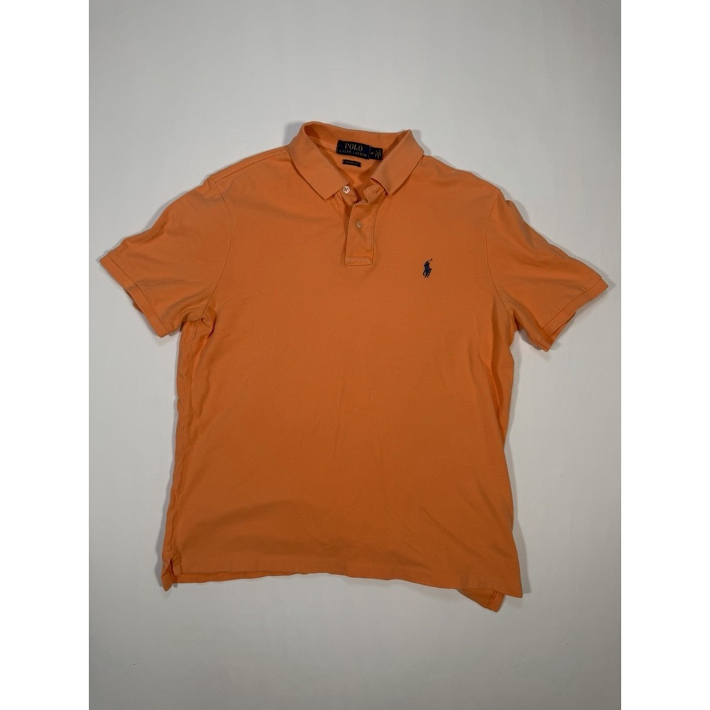 Polo Ralph Lauren Classic Fit Polo Shirt Mens Medium Orange Navy Pony